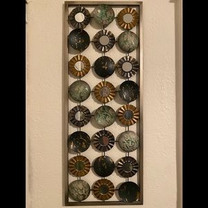 Hanging Framed Wall Art Décor Multi Colored Circular Metallic